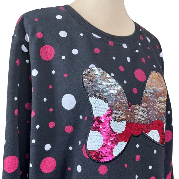 Disney Parks Black Pink Flip Sequin Minnie Bow Sweatshirt Size XXL - Picture 5 of 8